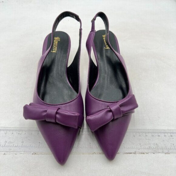 Womens Bow Knot Pointed Toe Pumps Slingback Kitten Heel Sandals ,Purple Shoes - Picture 1 of 7